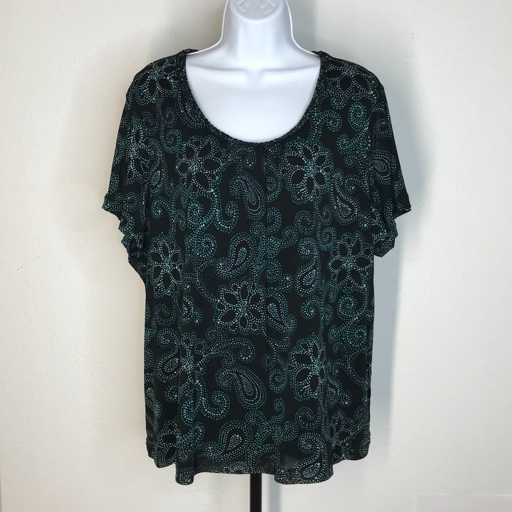 Croft & Barrow S/S Blouse | Black/Green | Size 3X - Picture 2 of 12